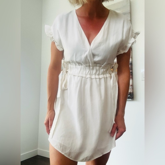 ZARA White Ruffle Sleeve Garden Dress - Picture 3 of 15